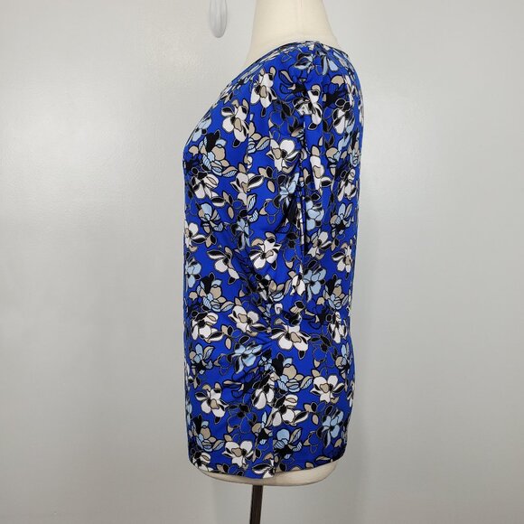 Dana Buchman Multi-Color Floral Pullover Stretchy Top with Ruching Size XL - Picture 4 of 14